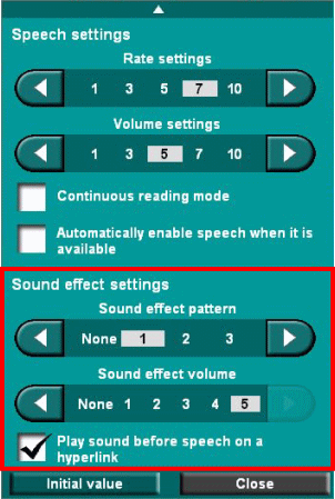 sound effect setting panel