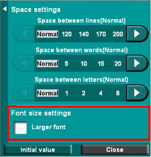 font settings panel