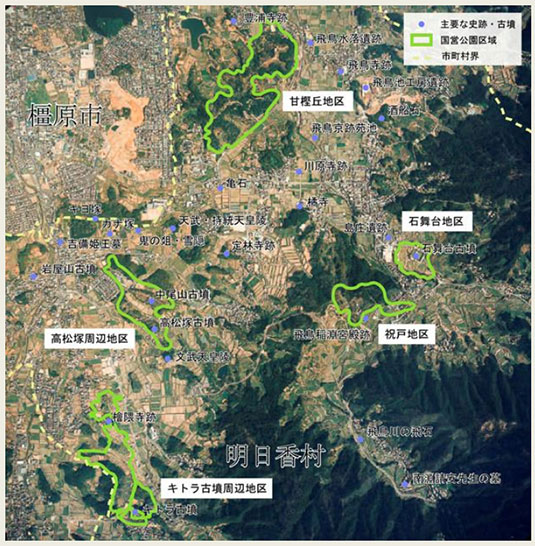 飛鳥周遊のネットワークの地図