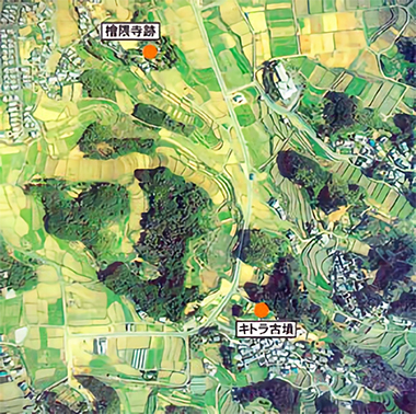 キトラ古墳周辺地区の衛星地図