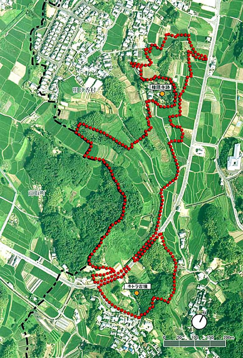 キトラ古墳周辺地区の境界設定のイメージ地図