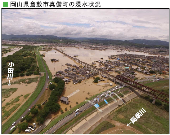 岡山県倉敷市真備町の浸水状況