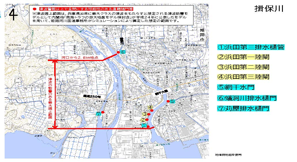 津波遡上区間に位置する水門等（揖保川）