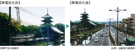 無電柱化前と無電柱化後