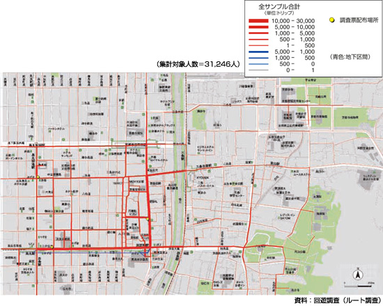 図4.19 来訪者の回遊ルート（京都市）