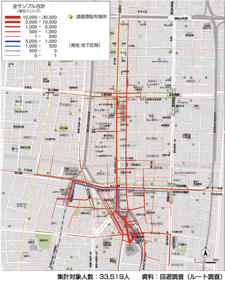 図4.20 来訪者の回遊ルート(大阪市)