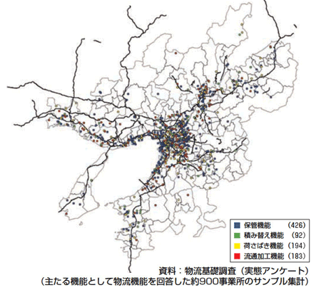 図　物流機能を有する事業所の立地状況