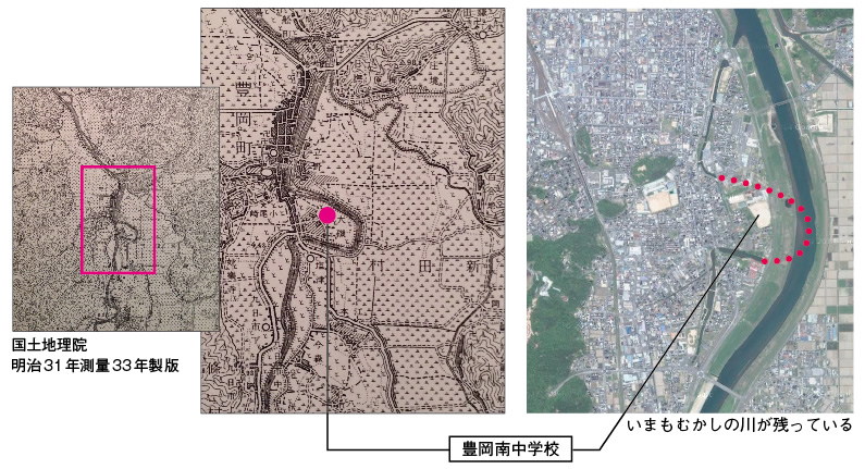 円山川をまっすぐで広い川に大工事