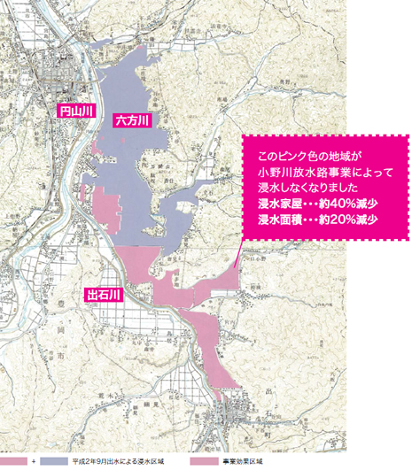 「六方川の内水対策」六方川の水を円山川に流す