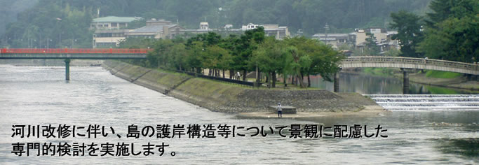 河川改修に伴い、島の護岸構造等について景観に配慮した専門的検討を実施します。